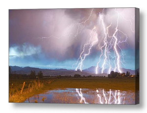 Lightning Striking Longs Peak Foothills Canvas Wall Art Print